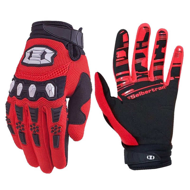 Seibertron Youth Unisex MX ATV MTB Racing Gloves - Full Finger Touchscreen Glove for Bicycle Cycling Mountain Biking Motorcycle and Motocross Red XL - Image 1